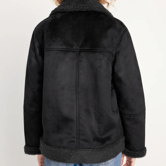 NWT OLD NAVY Faux-Suede Sherpa-Lined Moto Jacket Color Black SIZE XTRA SMALL - Picture 5 of 7